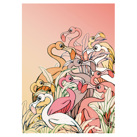 Нетъкани тапети - Фламинго и лилии - Размер 200 x 280 cm